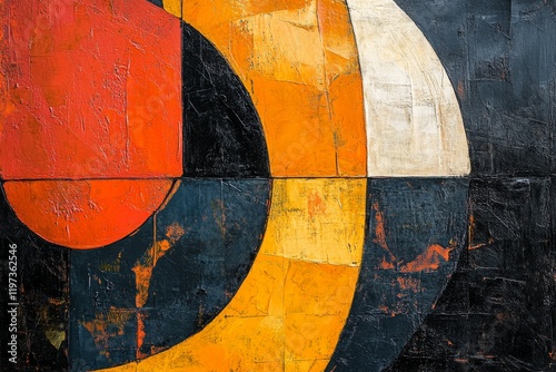 Abstract swirl design in vibrant orange, yellow, and black colors creating dy...