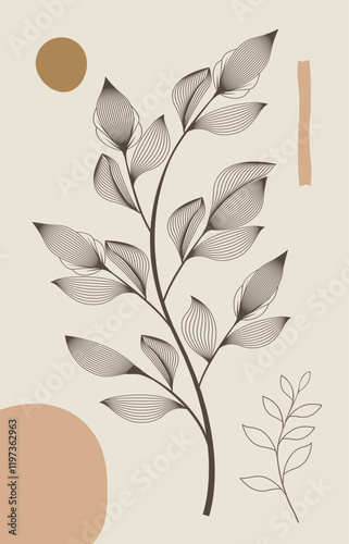Minimalistic botanical illustration with elegant abstract elements.