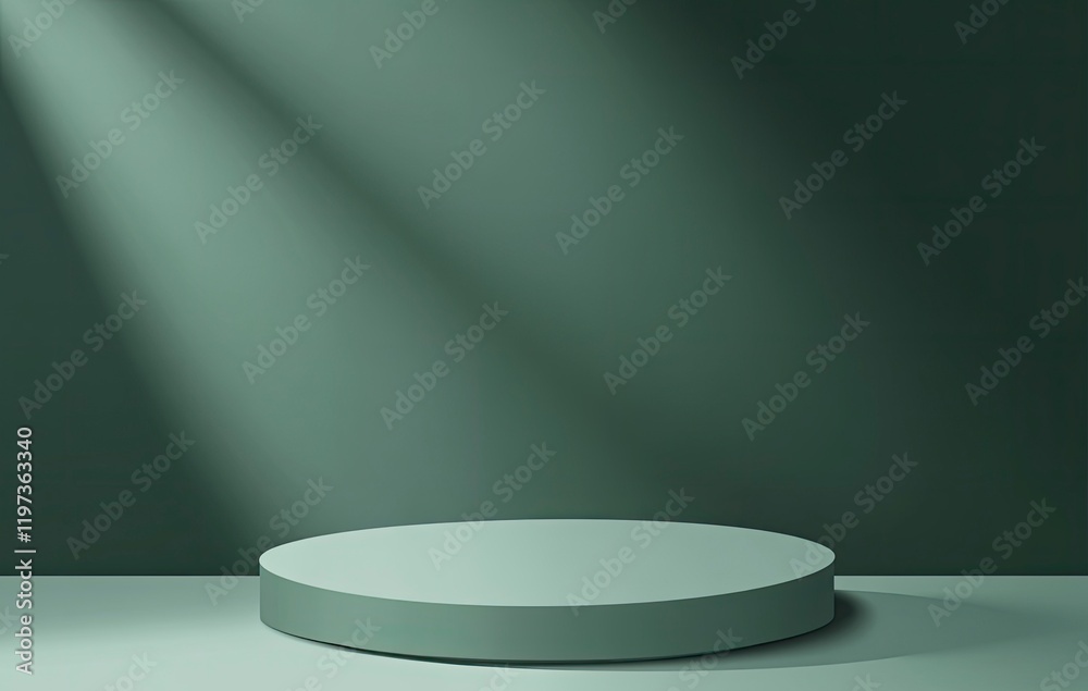 A green podium with a spotlight in the background, vector illustration. Vector illustration of an empty circular stage or pedestal illuminated by spotlights on a green background. A green podium with a spotlight in the background, vector illustration. Vector illustration of an empty circular stage or pedestal illuminated by spotlights on a green background.
