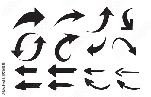 Arows vector icon set. Arrow vector elements hand drawn arrows brush stroke curly arrow collection. design element vector illustration.