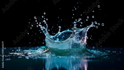 A colorful splash of water frozen mid-air against a black background