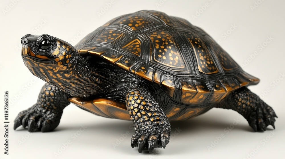 Obraz premium Black and gold turtle figurine studio shot, on white background, for home decor or gift