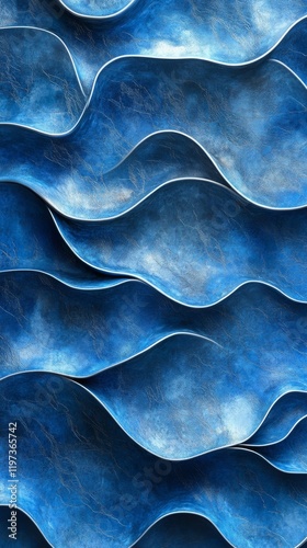 Wavy blue tiles create an artistic water effect in a modern architectural design