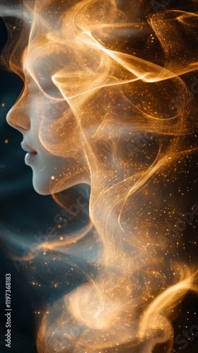 Captivating golden swirls of smoke capturing light and movement in a mesmeriz...