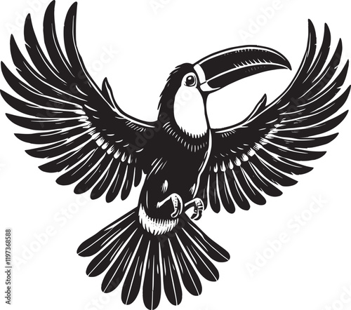 Toucan Bird Flying Silhouette vector illustration isolated on white backgournd