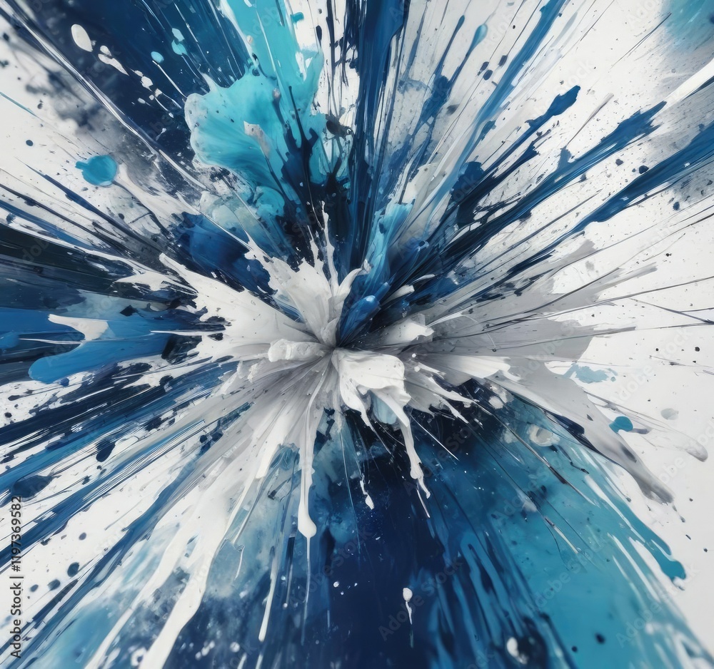 Obraz premium Abstract art with blue and white hues and splatters, white, unique