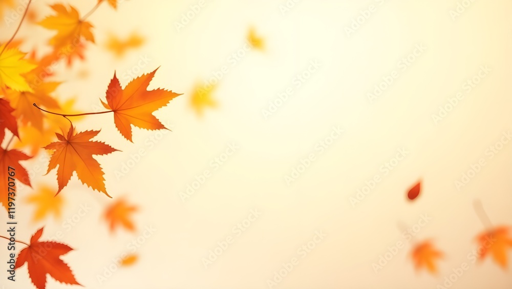 Falling autumn leaves captured with motion blur and soft lighting Falling autumn leaves captured with motion blur and soft lighting