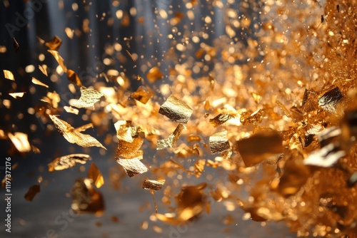 Golden leaves swirling in sunlight creating a magical atmosphere during autumn