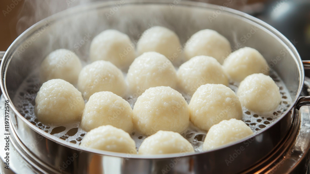 Steaming Hot Dumplings in a Stainless Steel Steamer, Perfectly Cooked and Ready to Enjoy, Showcasing Traditional Asian Cuisine in a Cozy Kitchen Setting Steaming Hot Dumplings in a Stainless Steel Steamer, Perfectly Cooked and Ready to Enjoy, Showcasing Traditional Asian Cuisine in a Cozy Kitchen Setting