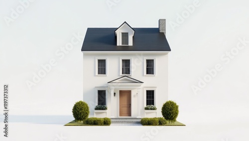 Modern Two-Story House Architectural 3D Rendering photo