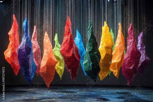 Colorful abstract cloud formation swirling in vibrant hues against a black ba...