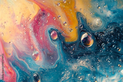 Intricate patterns of coffee foam swirling in a cup reveal rich textures and ...