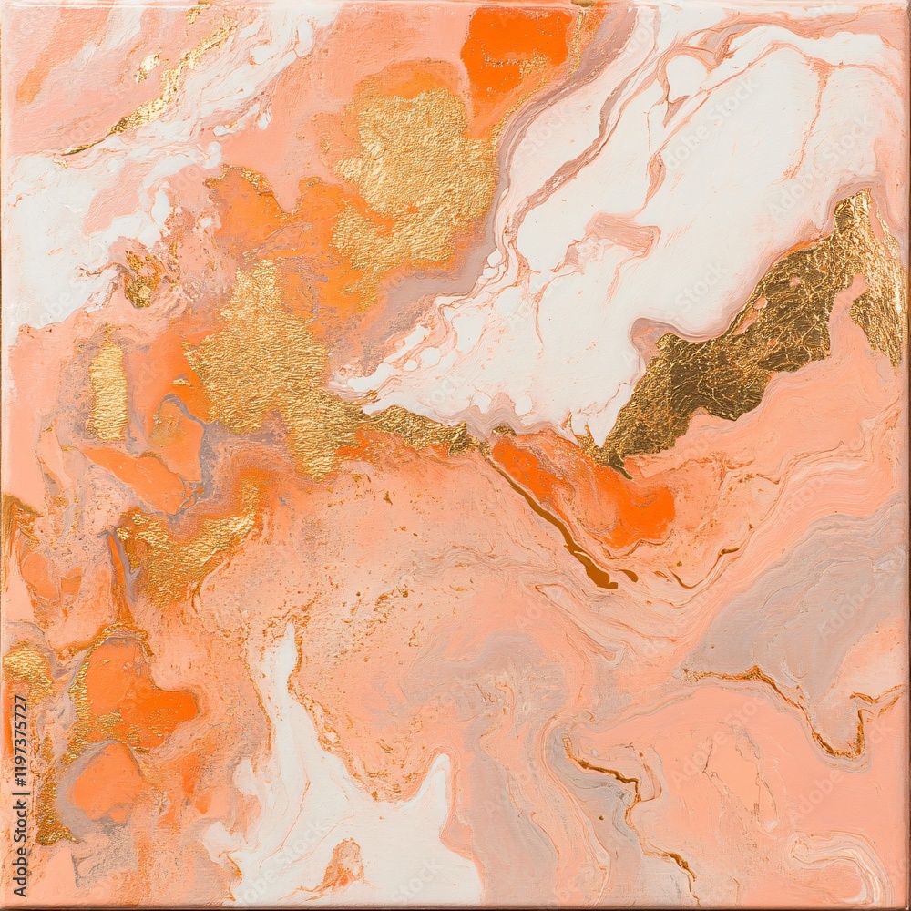 Fototapeta premium Abstract Peach Gold Marble Acrylic Painting