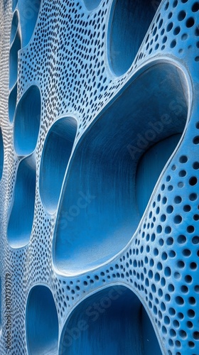 Wavy blue tiles create an artistic water effect in a modern architectural design