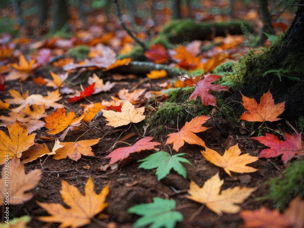 Colorful Autumn Leaves in Various Tones on Ground Covered with Nature's Beauty Colorful Autumn Leaves in Various Tones on Ground Covered with Nature's Beauty