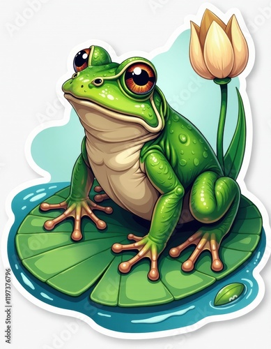 Cute Cartoon Frog on Lily Pad photo