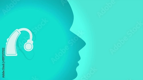 Head with a hearing aid in the ear. Minimal modern motion design. Abstract animation