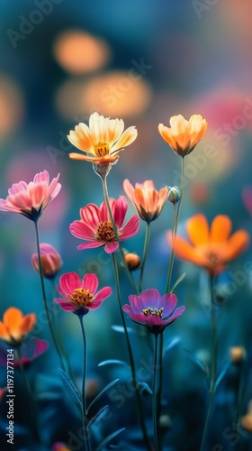 Colorful wildflowers bloom in a vibrant garden during springtime