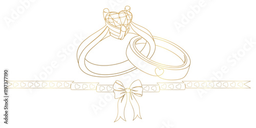 diamond wedding ring with gold band.vector line art style 1