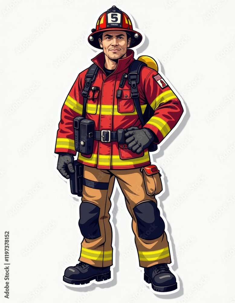 Courageous Firefighter Cartoon Illustration Courageous Firefighter Cartoon Illustration