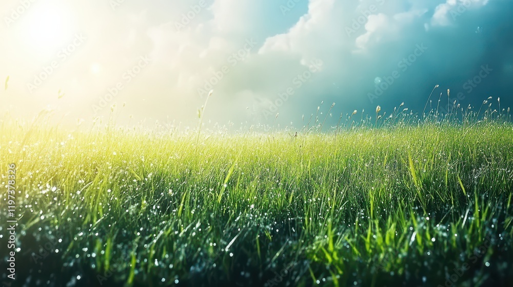 Dew-kissed Meadow Under a Cloudy Sky Dew-kissed Meadow Under a Cloudy Sky