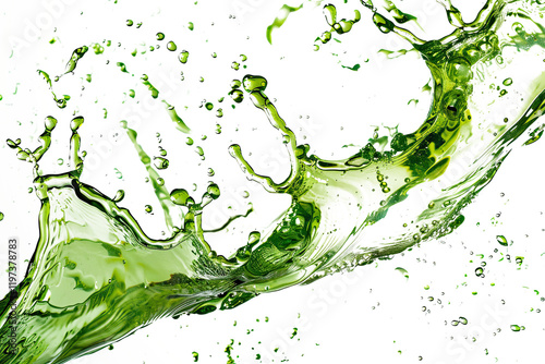 green liquid water or tea oil. neon lime liquid flows and splashes on a transparent background photo