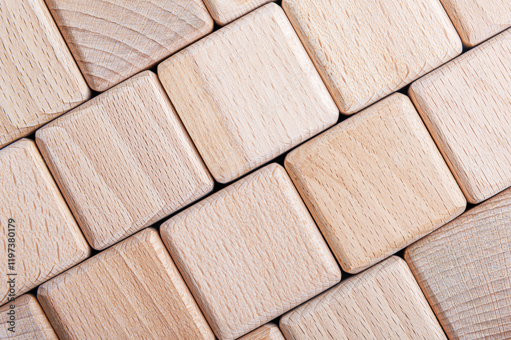 A close-up background of wooden square cubes.