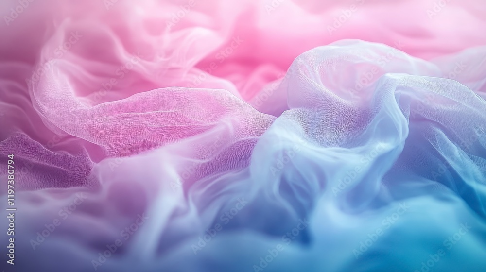 Obraz premium Soft Pastel Ombre Tulle Fabric Drape Textured Background Elegant Sheer Textile