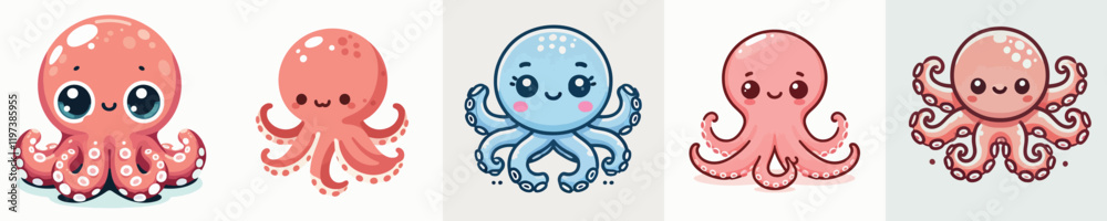 Obraz premium set of cute octopus vectors