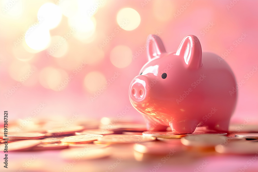 A pink piggy bank surrounded by coins, symbolizing savings, financial planning, and personal wealth management against a soft, dreamy background. A pink piggy bank surrounded by coins, symbolizing savings, financial planning, and personal wealth management against a soft, dreamy background.