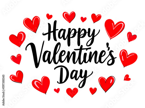 Wallpaper Mural Happy Valentine's Day with red hearts on a white background. Torontodigital.ca