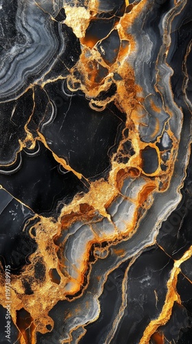 Elegant black marble with golden veins highlighting natural beauty of stone