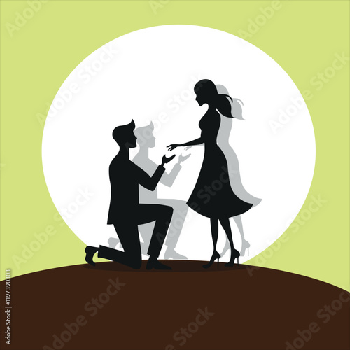 Black romantic couple Silhouette Vector Art .