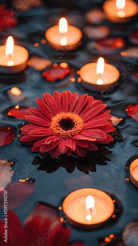 Romantic candle arrangement with flowers and greenery for a cozy evening setting
