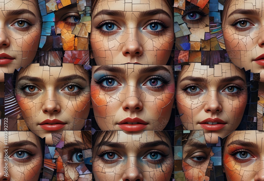 Obraz premium Abstract mosaic face with diverse features