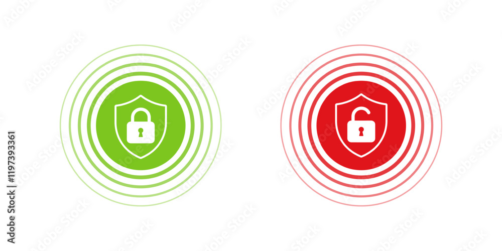 Obraz premium Lock and Unlock symbol. The padlock shows protect and unprotected status. Cybersecurity and data protection technology. Icon element for app and web. Vector illustration.
