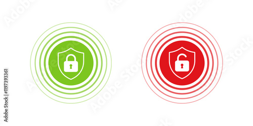 Lock and Unlock symbol. The padlock shows protect and unprotected status. Cybersecurity and data protection technology. Icon element for app and web. Vector illustration.