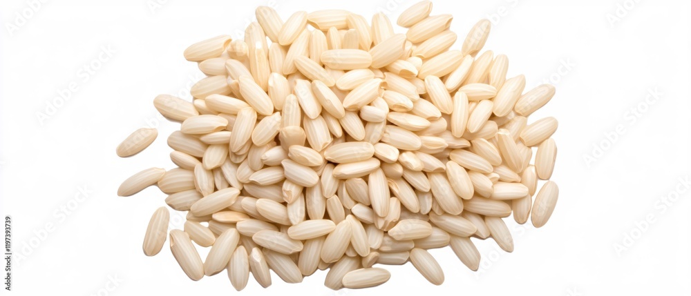 Obraz premium Heap of Creamy Brown Rice Grains Isolated on White Background Food Photography