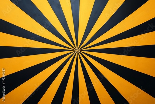 Bold yellow and black sunburst pattern on a weathered surface creating striki...