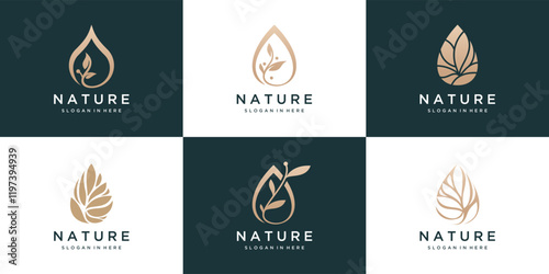 Collection of nature logo design templates. Luxury symbol for beauty, salon, spa and skincare. 