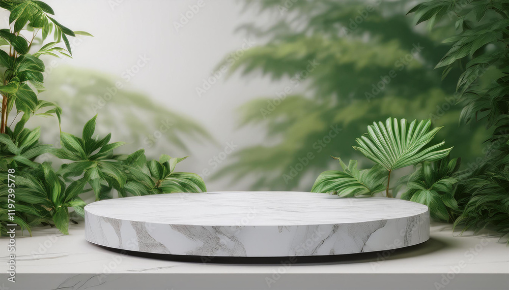 3d white marble stand display platform mockup with podium background abstract green pedestal plant rock leaf art scene with stone podium scene in summertime rendered in 3d for product stage presenta 3d white marble stand display platform mockup with podium background abstract green pedestal plant rock leaf art scene with stone podium scene in summertime rendered in 3d for product stage presenta