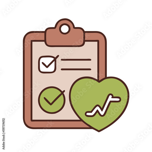 Health Check Icon on clipboard with heart and checkmarks