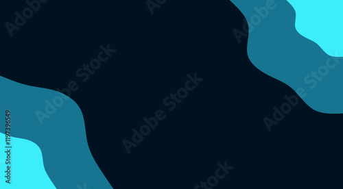 Abstract blue wavy shapes on a dark teal background