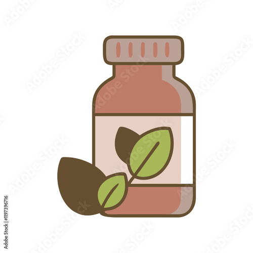 Medicine Bottle Icon with Leaves