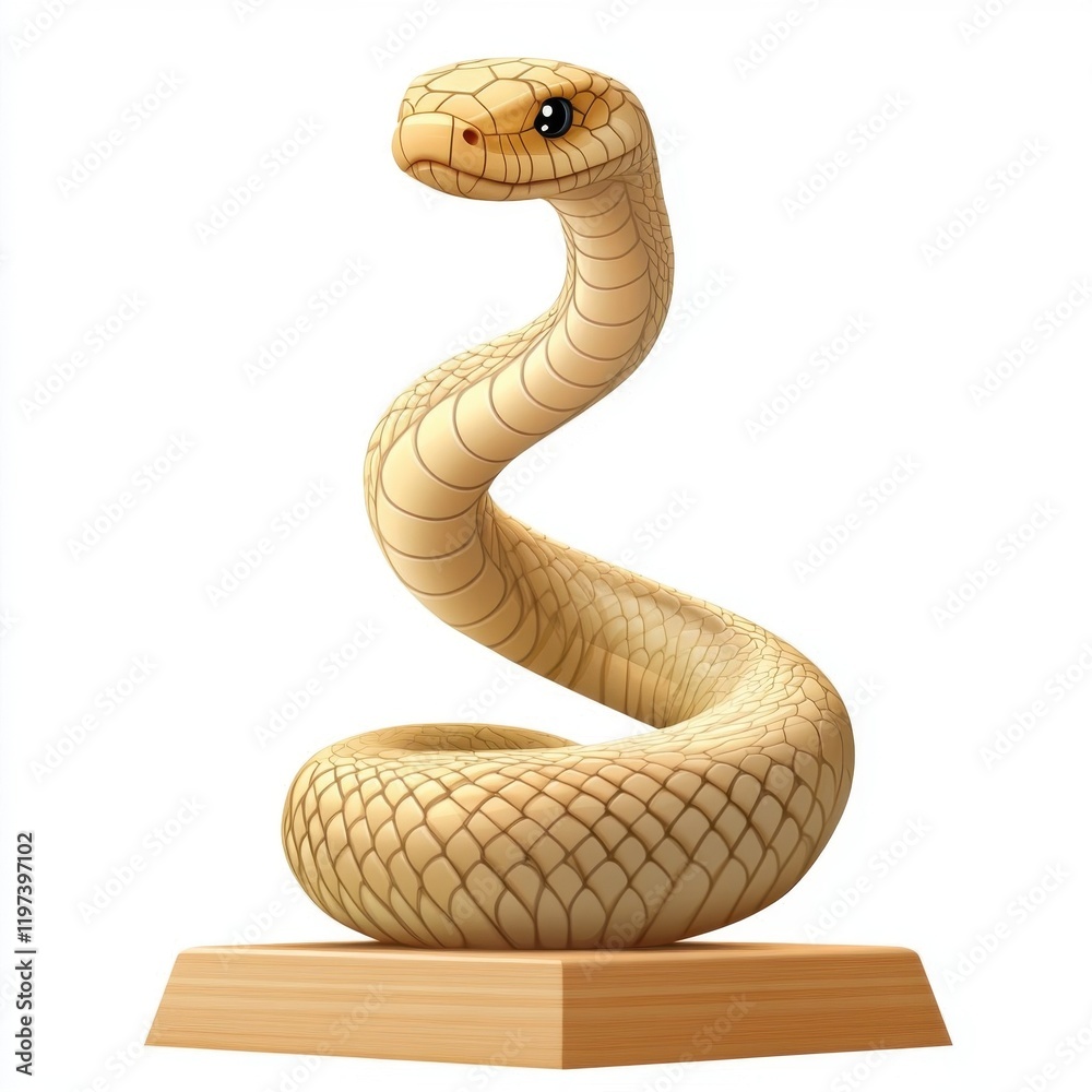 Fototapeta premium Wooden snake figurine with a glossy finish on a display base