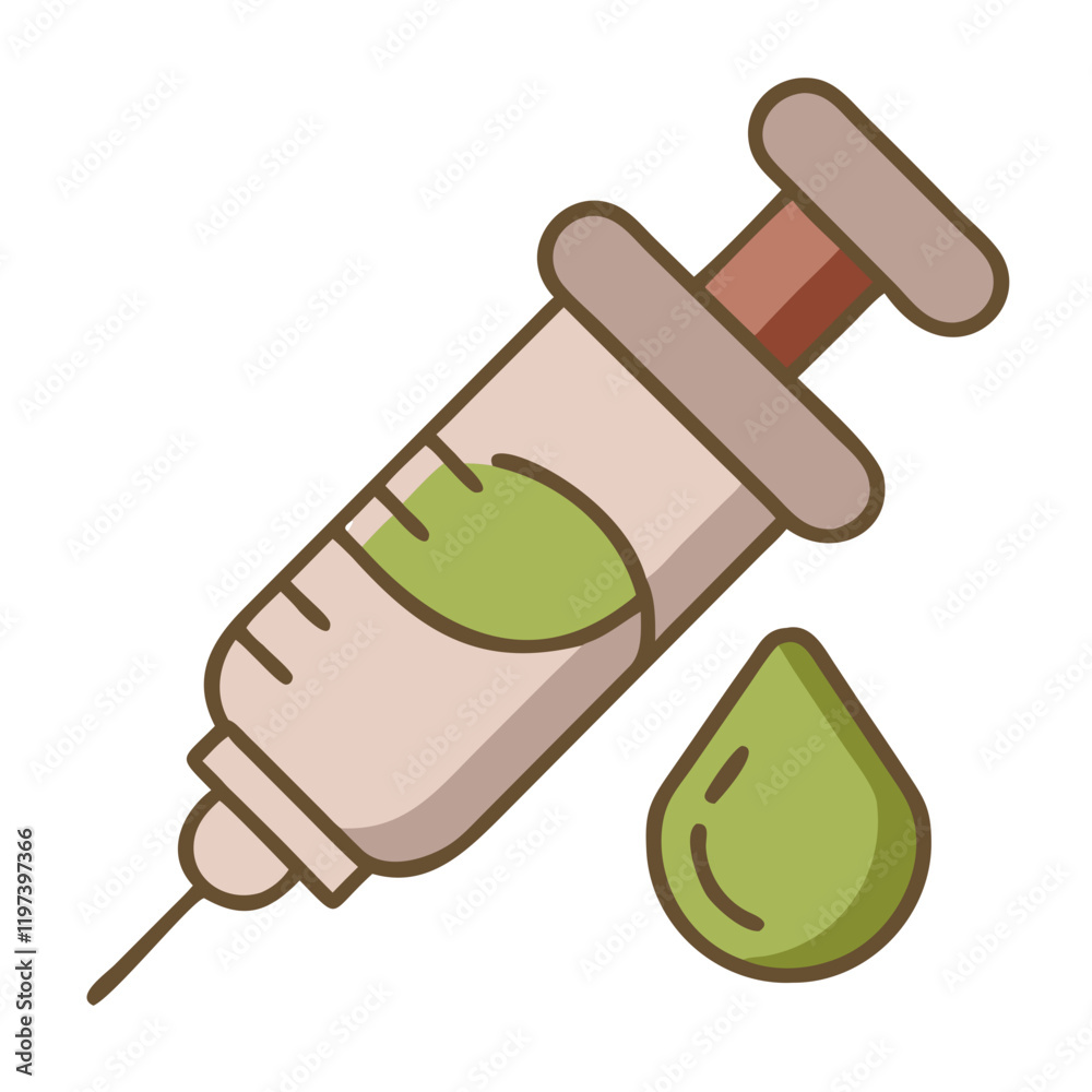 Syringe Icon with green liquid and droplet Syringe Icon with green liquid and droplet