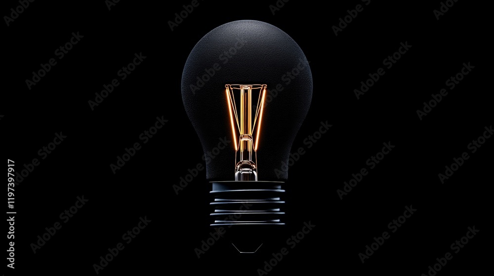Black Lightbulb: A single incandescent light bulb with a black exterior glows brightly against a dark backdrop.