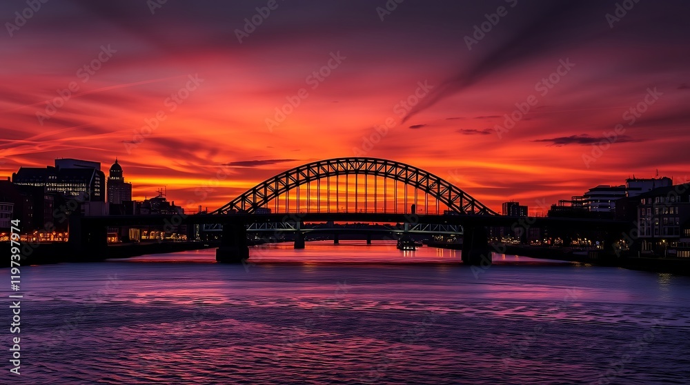 Fiery sunset over Tyne Bridge. Fiery sunset over Tyne Bridge.