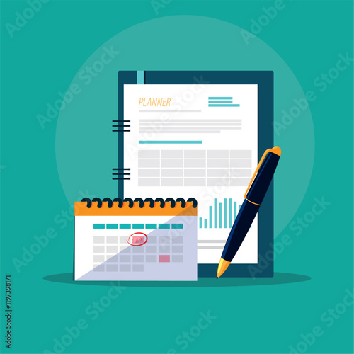 Vector image of accounting documents on a green background