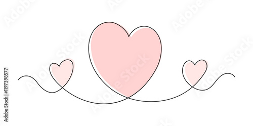 Hearts. Love concept. Continuous line drawing. Valentine's day design. Frame boarder.